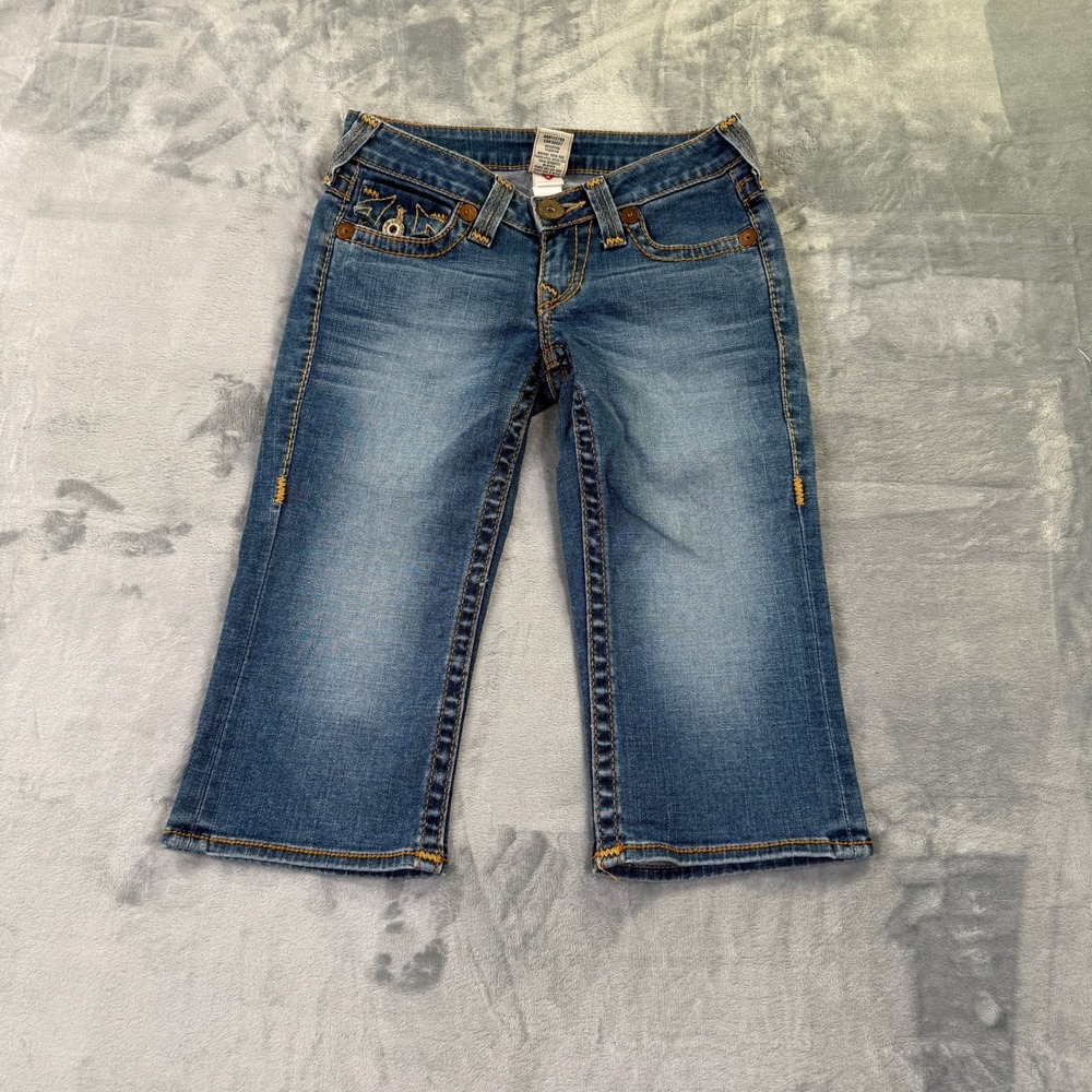 True Religion World Tour Capri Jeans Womens 26 Y2K Low Rise Medium Wash
